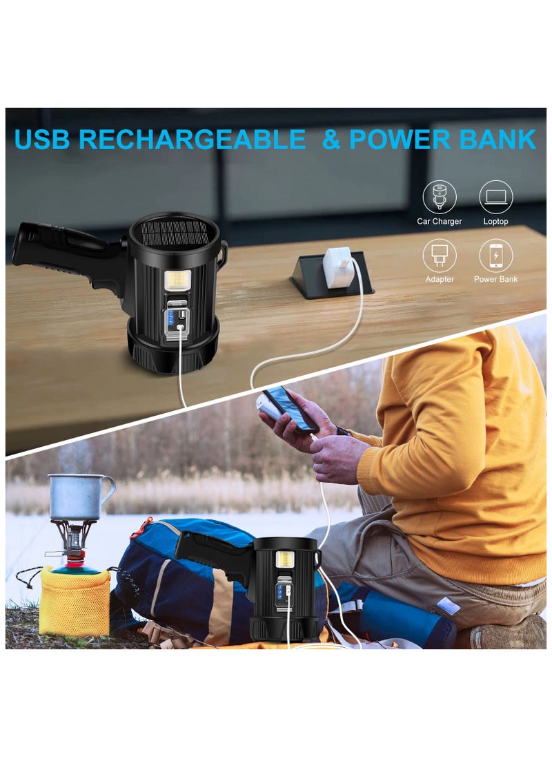 ZLH HITY - Rechargeable Spotlight, 100000 Lumens Handheld Hunting Flashlight Led Spot Light with Cob Light and Solar Panels, 6 Modes IPX6 Waterproof Bright Spotlight for Boating,Camping,Fishing - Image 1