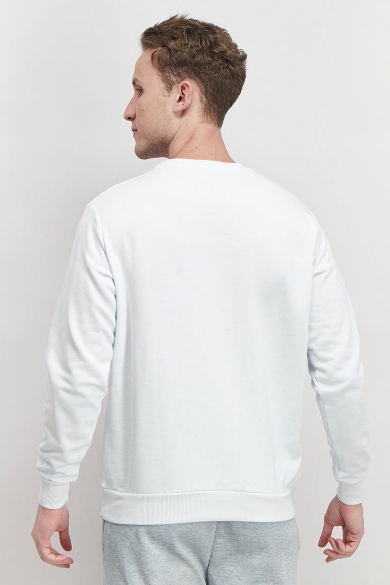 Baldinini Men Crew Neck Brand Logo Long Sleeves Sweatshirt, White and Orange - Image 4