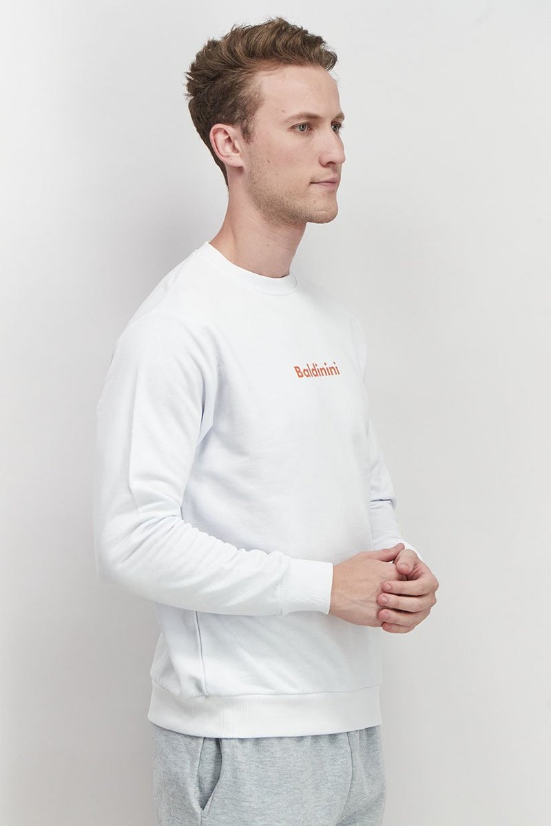 Baldinini Men Crew Neck Brand Logo Long Sleeves Sweatshirt, White and Orange - Image 2