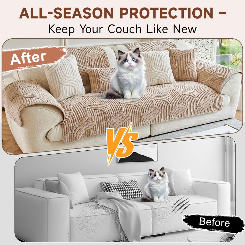 OTOB All Season Couch Cover for Dogs Washable, Non Slip Fuzzy Plush Pet Couch Covers, Cat Kids Pet Friendly Soft Armrest Sofa Slipcovers Furniture Protector, 1 Piece (Coffee, 27.6"x27.6") - Image 4