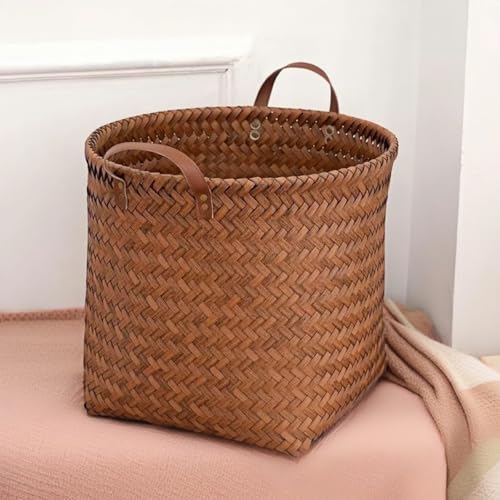 GIB cleaningtool GIB Wicker Storage Baskets for Shelves, 11"x12" Round Woven Storage Cube Bins Organizer, Faux Rattan Wicker Blanket Basket for Organizing Clothes Toys Laundry Closet, 4 Pack, Brown - Image 3