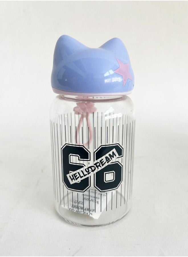 XIANGYU - Glass Drinking Cup With Plastic Lid Cat Shape Glass Water Bottle - Image 1