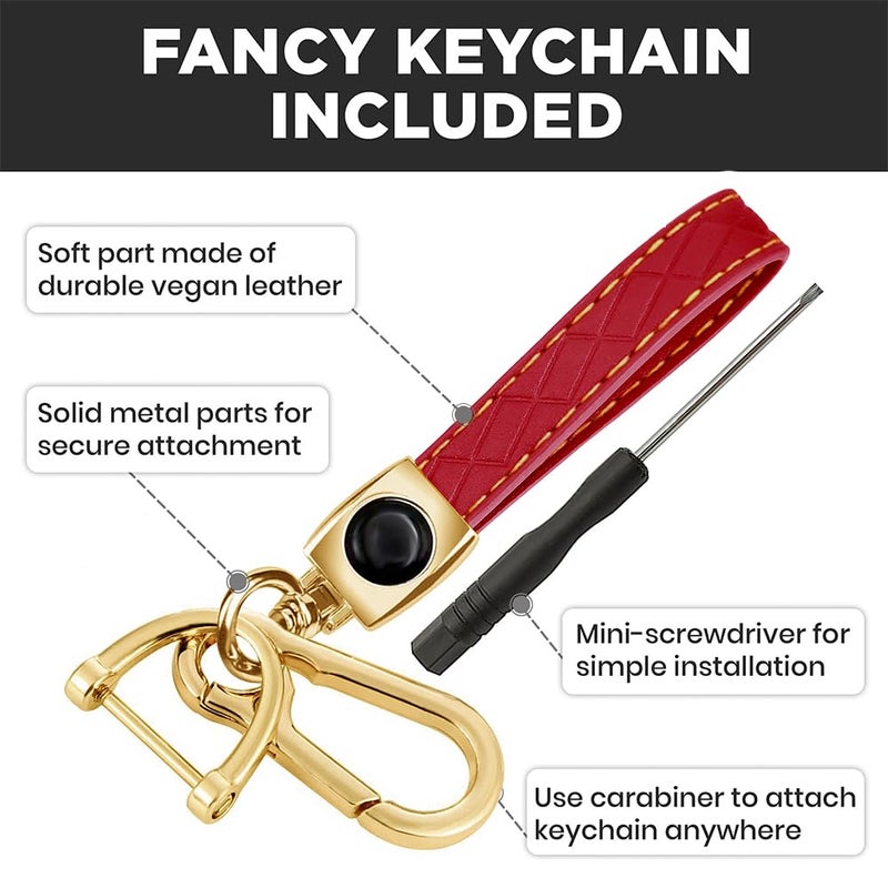 Lucrum Compatible with Hyundai Key Fob Cover & Leather Keychain, Keyfob Case for Santa Fe, Sonata, Tucson, Grandeur, Ioniq 5, Palisade, Nexo - For 5 Button Remote (2019-2025) - Red and Gold - Image 4