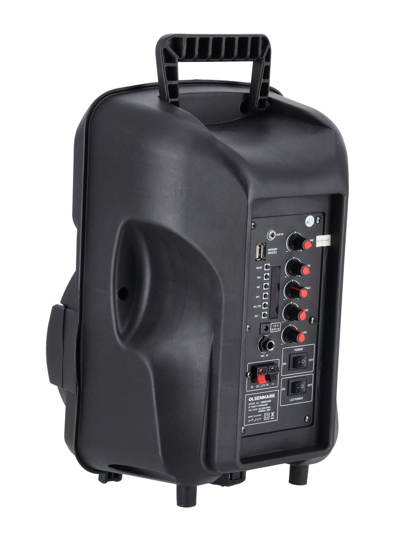 Olsenmark مكبر صوت للحفلات قابل لإعادة الشحن، 8 بوصات، OMMS1283 | 8000 وات PMPO | بطارية 7.4 فولت 1800 مللي أمبير في الساعة | USB/TF/FM/BT/ريموت كنترول/شاشة LED/AUX In/MIC - Image 4