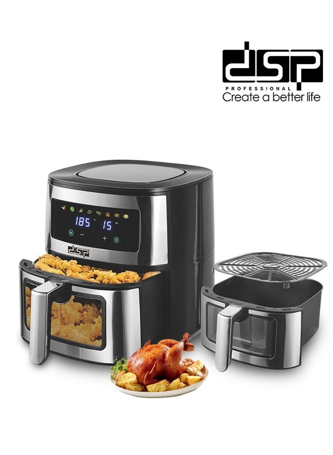 DSP Touch Air Fryer,6.0L Compact Airfryer,One-Touch Digital Control Presets,Roast, Bake, Broil, Air Fry and Keep Warm,Touchscreen Controls with 8 Presets,Nonstick and Dishwasher Safe Basket,1700W KB2175 Black/Silver - Image 1
