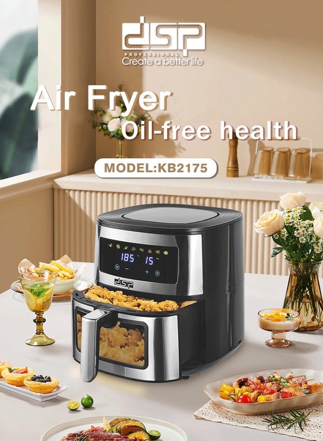 DSP Touch Air Fryer,6.0L Compact Airfryer,One-Touch Digital Control Presets,Roast, Bake, Broil, Air Fry and Keep Warm,Touchscreen Controls with 8 Presets,Nonstick and Dishwasher Safe Basket,1700W KB2175 Black/Silver - Image 2