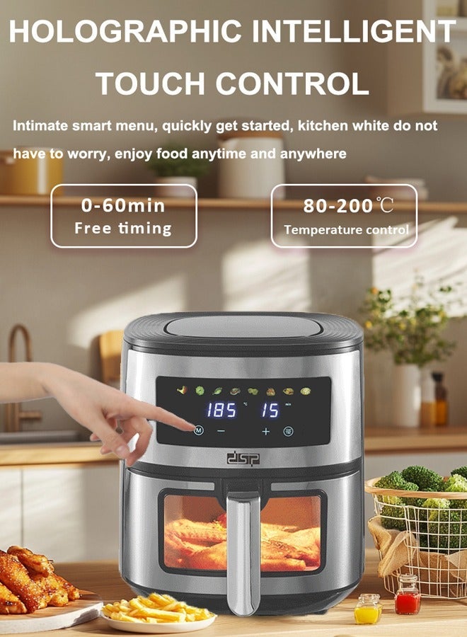 DSP Touch Air Fryer,6.0L Compact Airfryer,One-Touch Digital Control Presets,Roast, Bake, Broil, Air Fry and Keep Warm,Touchscreen Controls with 8 Presets,Nonstick and Dishwasher Safe Basket,1700W KB2175 Black/Silver - Image 3