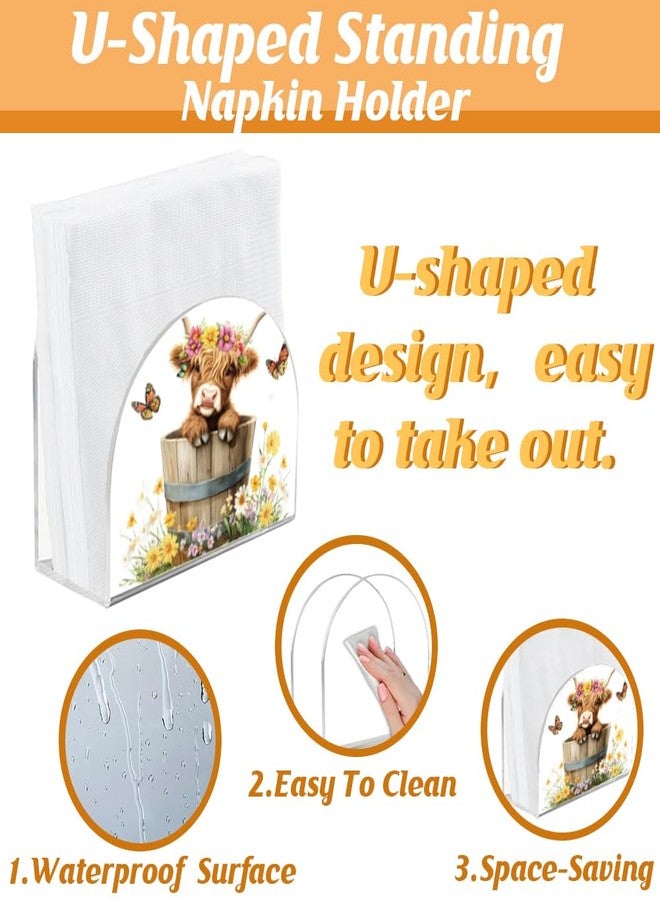 SUPERDANT Highland Cattle Acrylic Napkin Holder Highland Cow in a Barrel Acrylic Cocktail Napkin Holder Acrylic Paper Towel Holder for Kitchen Dining Table Countertop Outdoor Cocktail Napkin Holder - Image 3