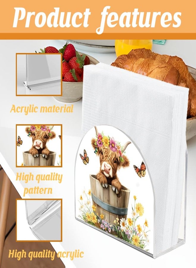 SUPERDANT Highland Cattle Acrylic Napkin Holder Highland Cow in a Barrel Acrylic Cocktail Napkin Holder Acrylic Paper Towel Holder for Kitchen Dining Table Countertop Outdoor Cocktail Napkin Holder - Image 4