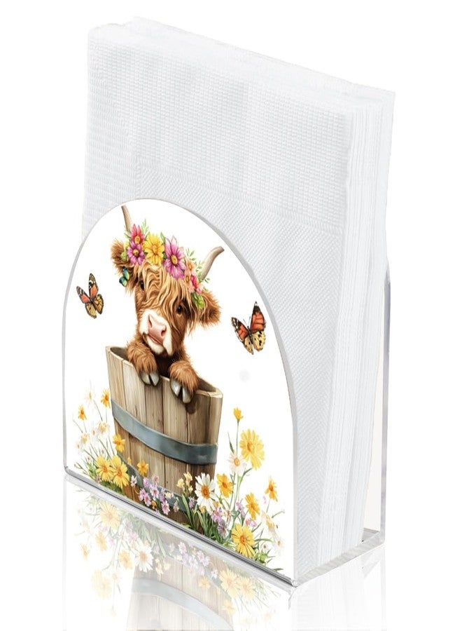 SUPERDANT Highland Cattle Acrylic Napkin Holder Highland Cow in a Barrel Acrylic Cocktail Napkin Holder Acrylic Paper Towel Holder for Kitchen Dining Table Countertop Outdoor Cocktail Napkin Holder - Image 1