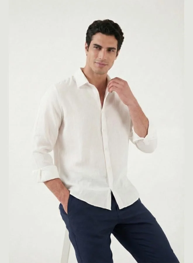 Buratti  Buratti Cotton Regular Fit Classic Collar Long Sleeve 100% Linen Shirt Men's SHIRT CF26S1210000 for Men | Best Price UAE