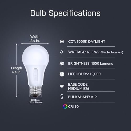Feit Electric LED Dusk to Dawn Light Bulb, A21 100W Equivalent, 5CCT, Non-Dimmable, E26 Medium Base, 90 CRI, 1500 Lumens, Adjustable White, 15 Years Lifetime, OM100/5CCTCA/DD/LEDI - Image 2