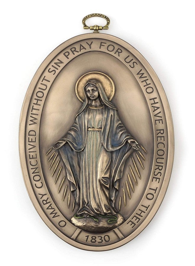 Veronese Design 8.5 Inch Medal of Our Lady of Graces Miraculous Medal Devotional Medal Bronze Finish Wall Sculpture - Image 1