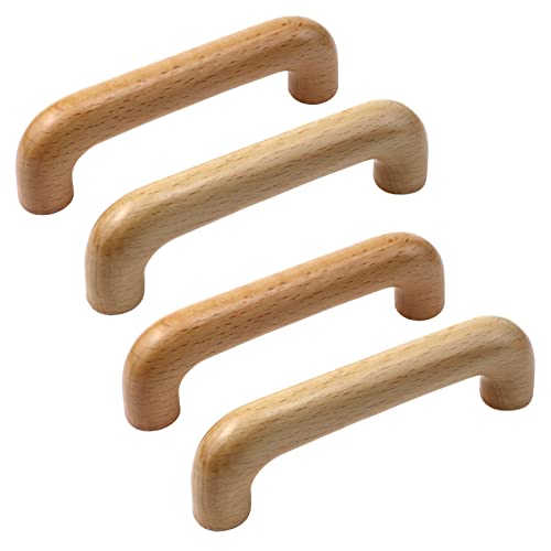 Pastlla 4Pcs Wood Drawer Pull Clear Coated Wooden Handle Bridge Shaped Arced Pull for Kitchen Cabinets Furniture Dresser Wardrobe Cupboard Drawer Knobs Pull Handles (3.78"/96mm Hole Center) - Image 1