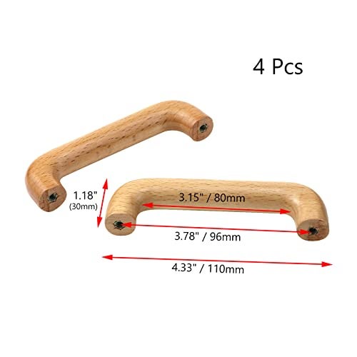 Pastlla 4Pcs Wood Drawer Pull Clear Coated Wooden Handle Bridge Shaped Arced Pull for Kitchen Cabinets Furniture Dresser Wardrobe Cupboard Drawer Knobs Pull Handles (3.78"/96mm Hole Center) - Image 2