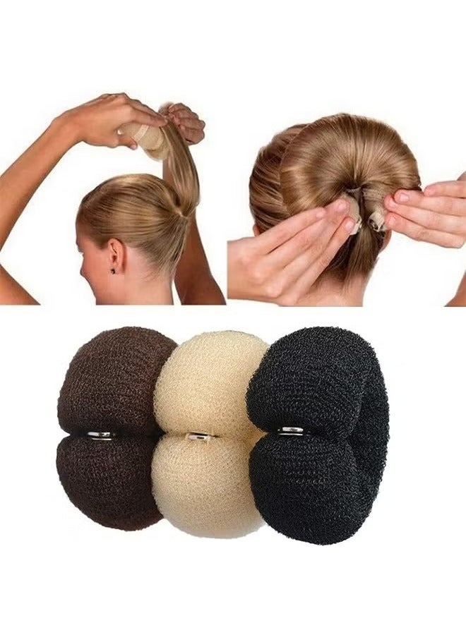 Realfrog 3 Pcs Magic Roll Tool Hair Ring Diy Hair Foam Ring Shaper Snap Hair Donut Bun Hair Accessories, Long Buckle Nylon Hair Ring Magic Hair Styling Tool for Women Ponytail Holder - Image 1