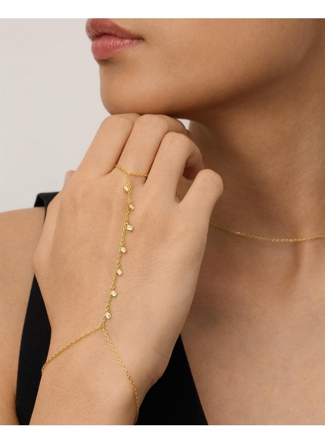 PAVOI 14K Yellow Gold Plated Cubic Zirconia Hand Chain Bracelet for Women | Dainty Multi-Stone Bracelet and Ring Chain Body Jewelry - Image 1
