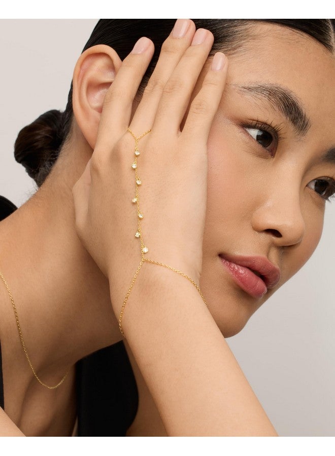 PAVOI 14K Yellow Gold Plated Cubic Zirconia Hand Chain Bracelet for Women | Dainty Multi-Stone Bracelet and Ring Chain Body Jewelry - Image 2