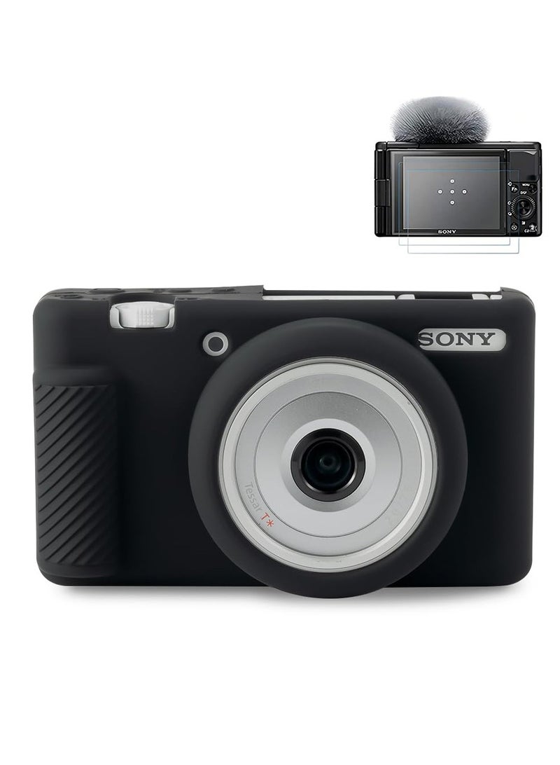 SYOSI Anti-Scratch Camera Case for Sony ZV-1F, ZV-1 II/ZV-1M2 Vlog Camera, Silicone Case Cover Skin Soft Silicone Sleeve Scratch Resistant Case Slim Fit with ZV1 F Screen Protector- Black - Image 1