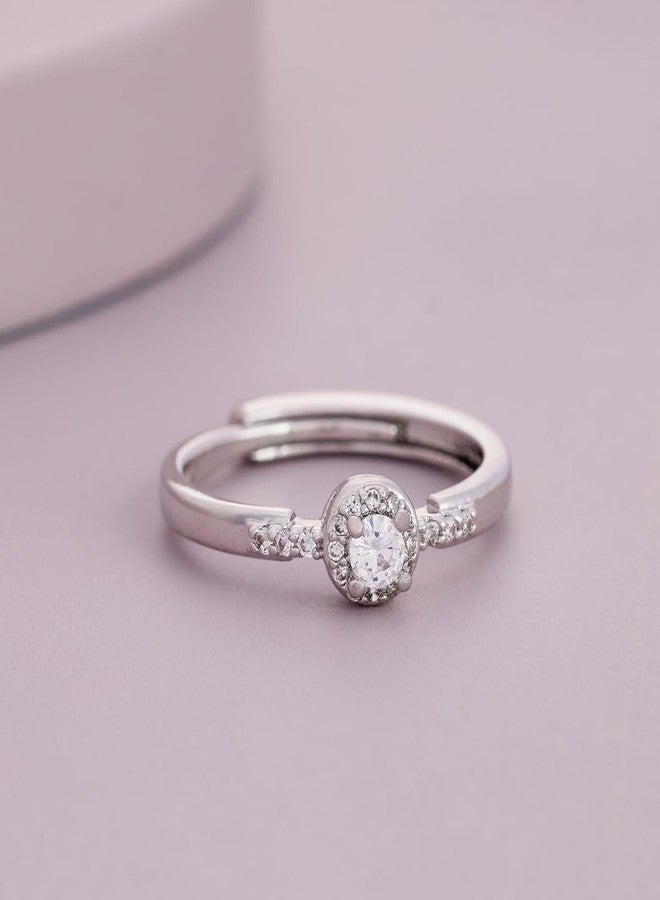 KUSHAL'S Fashion Jewellery White Rodium Polished Copper Trendy Zircon Fingerring, Best for Casual Wear & Special Occasion - 455128 - Image 2