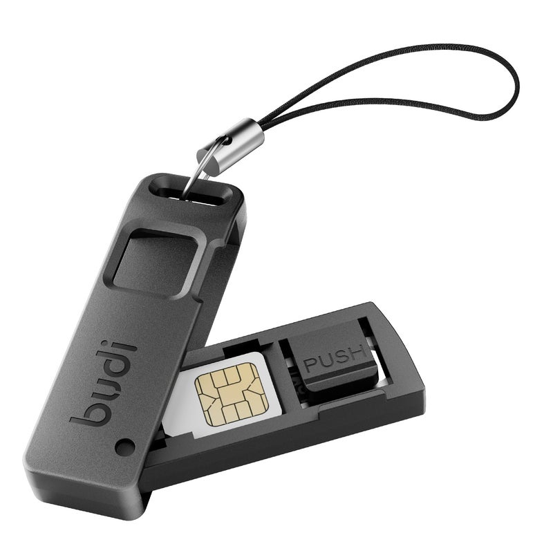 بودي حامل بطاقة SIM وبطاقة ذاكرة TF، حافظة تخزين بفتحة مزدوجة (تتضمن فتحة لبطاقة Nano SIM وفتحة لبطاقة TF/MicroSD) مع دبوس إخراج، حامل بطاقات محمول للسفر، لون أسود. - Image 3