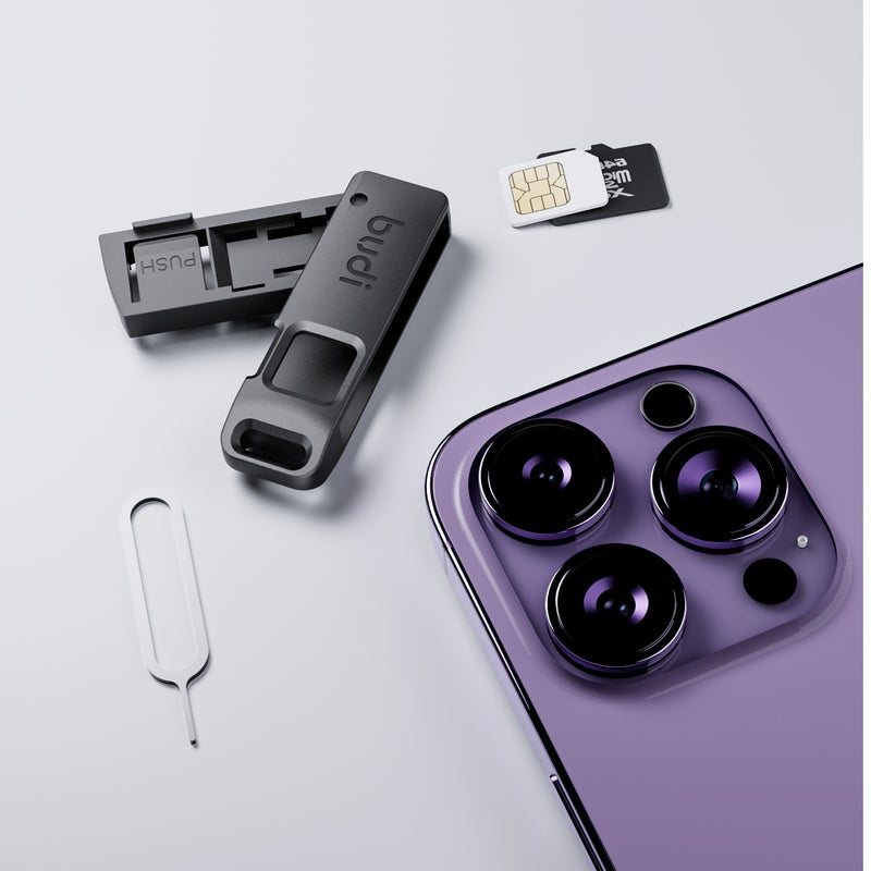 بودي حامل بطاقة SIM وبطاقة ذاكرة TF، حافظة تخزين بفتحة مزدوجة (تتضمن فتحة لبطاقة Nano SIM وفتحة لبطاقة TF/MicroSD) مع دبوس إخراج، حامل بطاقات محمول للسفر، لون أسود. - Image 4