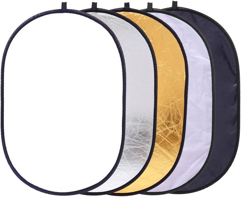 TRUMAGINE Collapsible 5-in-1 Oval Reflector Diffusers for Photography 23"x35"/60x90cm Multi-Disc Reflectors with Carrying Case for Photo Studio Shooting- Translucent, Gold, Silver, Black and White - Image 1