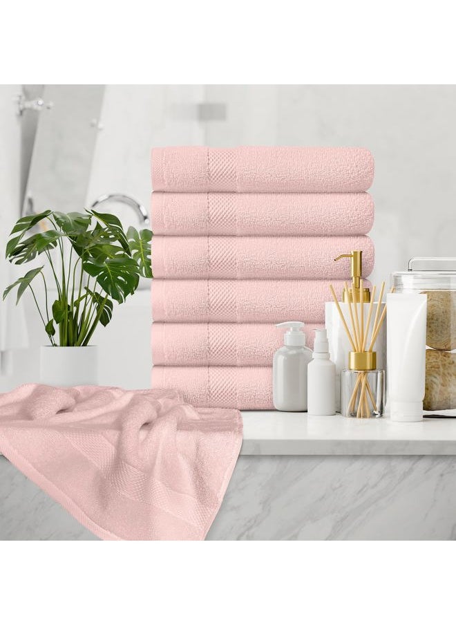 White Classic - Luxury Hand Towels | Cotton Hotel spa Bathroom Towel | 16x30 | 6 Pack | Pink - Image 1