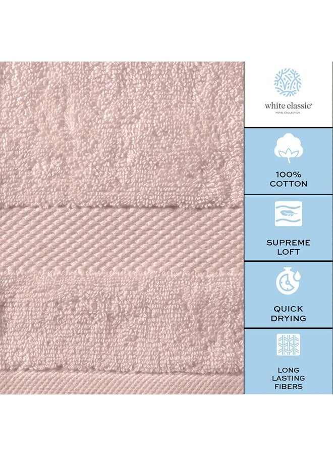 White Classic - Luxury Hand Towels | Cotton Hotel spa Bathroom Towel | 16x30 | 6 Pack | Pink - Image 1