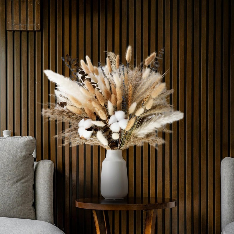 Kocat Natural Dried Flower Bouquet - Pampas Grass, Cotton Stems, Bunny Tails, Eucalyptus, Lavender & Wheat - Rustic Boho Decor for Home, Fall Decorations for Home, Wedding, or Gift - Image 5