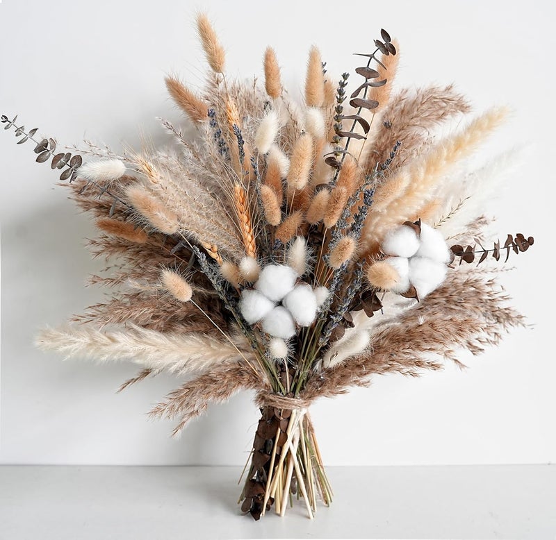 Kocat Natural Dried Flower Bouquet - Pampas Grass, Cotton Stems, Bunny Tails, Eucalyptus, Lavender & Wheat - Rustic Boho Decor for Home, Fall Decorations for Home, Wedding, or Gift - Image 4