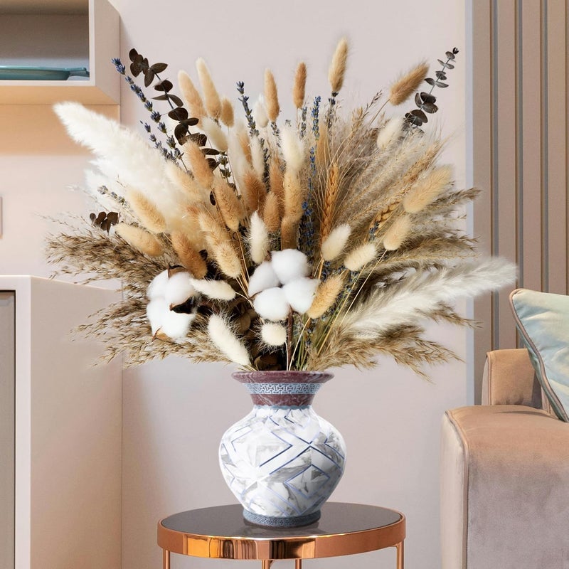 Kocat Natural Dried Flower Bouquet - Pampas Grass, Cotton Stems, Bunny Tails, Eucalyptus, Lavender & Wheat - Rustic Boho Decor for Home, Fall Decorations for Home, Wedding, or Gift - Image 2