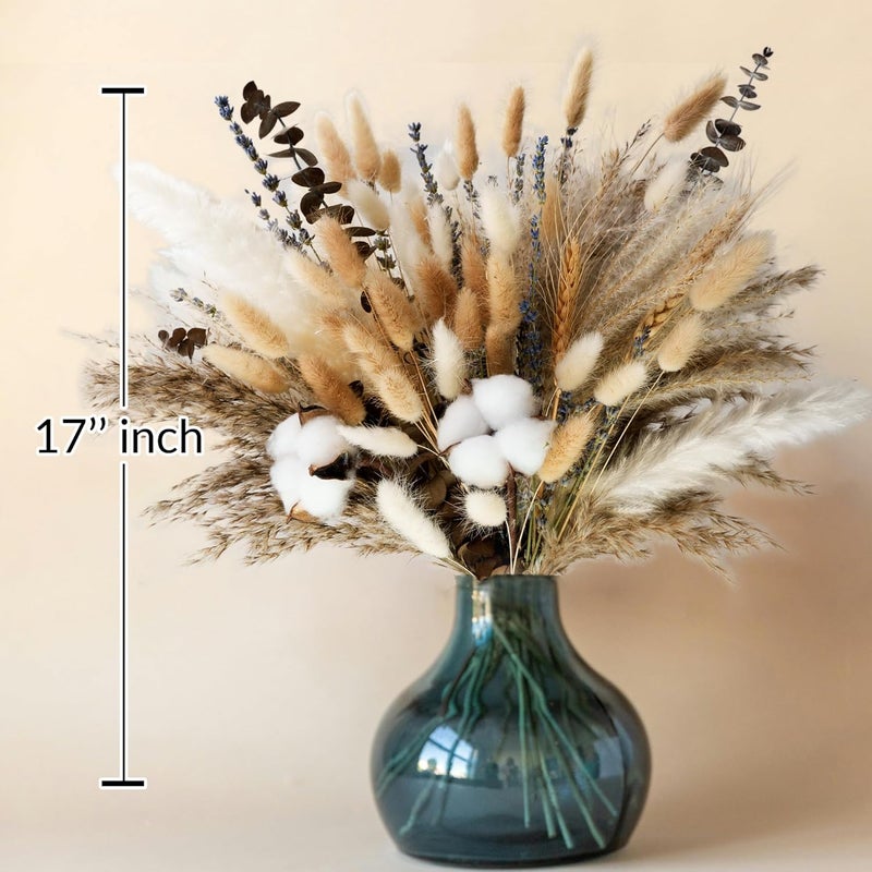 Kocat Natural Dried Flower Bouquet - Pampas Grass, Cotton Stems, Bunny Tails, Eucalyptus, Lavender & Wheat - Rustic Boho Decor for Home, Fall Decorations for Home, Wedding, or Gift - Image 3
