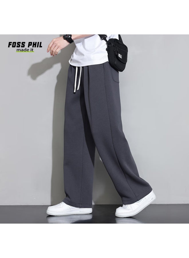 Foss Phil بنطال رجالي كاجول ربيع صيف فضفاض مستقيم واسع الأرجل طويل بنطال رياضي ملابس رجالية 926 رمادي غامق 2XL - Image 1