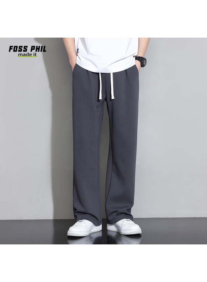 Foss Phil بنطال رجالي كاجول ربيع صيف فضفاض مستقيم واسع الأرجل طويل بنطال رياضي ملابس رجالية 926 رمادي غامق 2XL - Image 2