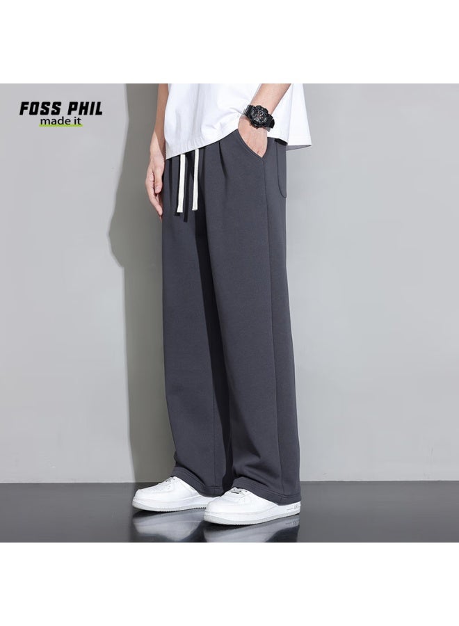 Foss Phil بنطال رجالي كاجول ربيع صيف فضفاض مستقيم واسع الأرجل طويل بنطال رياضي ملابس رجالية 926 رمادي غامق 2XL - Image 3