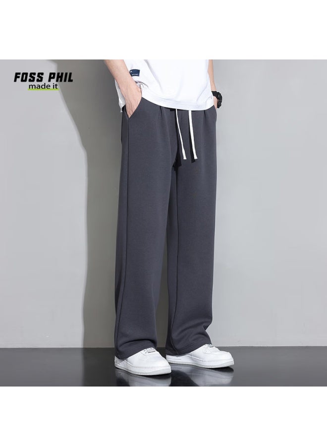 Foss Phil بنطال رجالي كاجول ربيع صيف فضفاض مستقيم واسع الأرجل طويل بنطال رياضي ملابس رجالية 926 رمادي غامق 2XL - Image 5