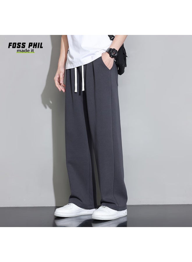 Foss Phil بنطال رجالي كاجول ربيع صيف فضفاض مستقيم واسع الأرجل طويل بنطال رياضي ملابس رجالية 926 رمادي غامق 2XL - Image 4