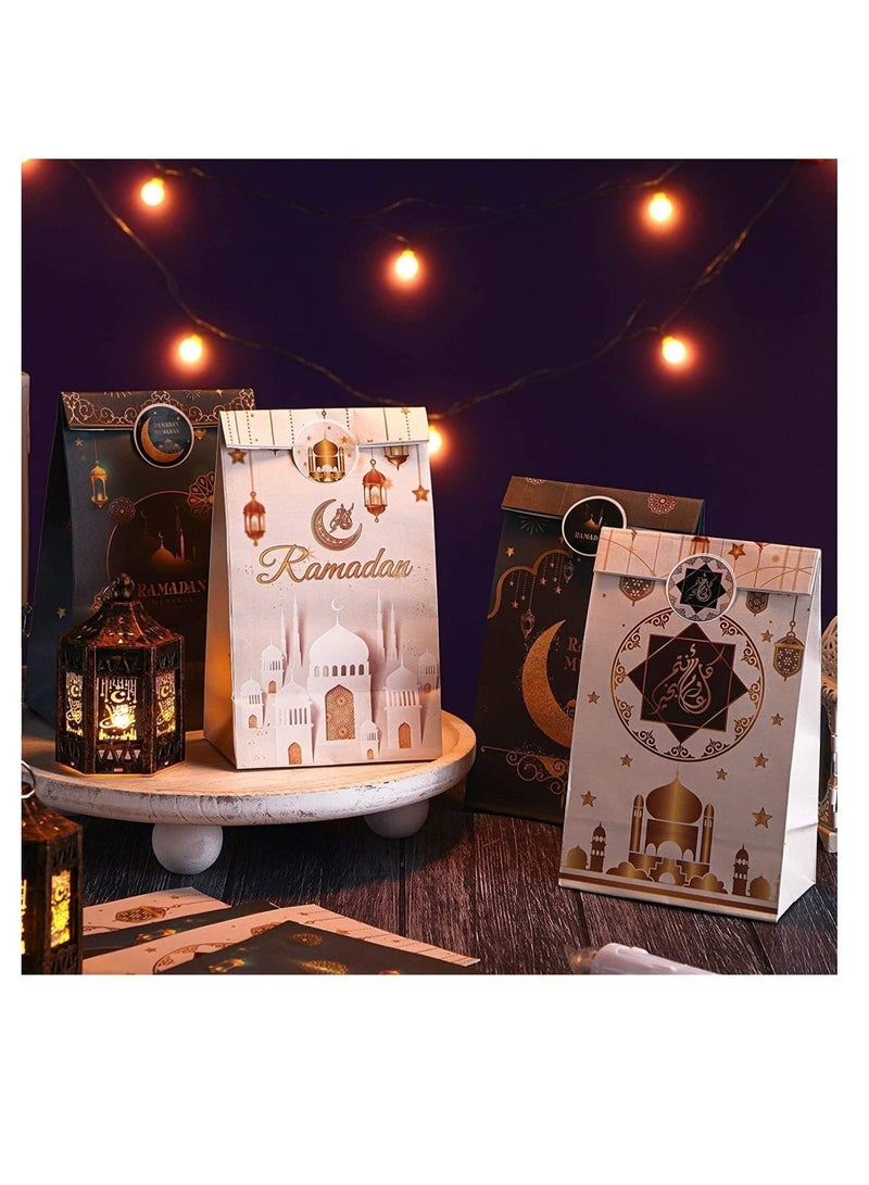 كوول تشيك 12 قطعة مجموعة حقائب هدايا رمضان مع ملصقات، حقائب ورقية إييد مبارك لحفلات رمضان، زينة المنزل، مستلزمات الحفلات، حقائب الحلوى، حقائب الهدايا - Image 4