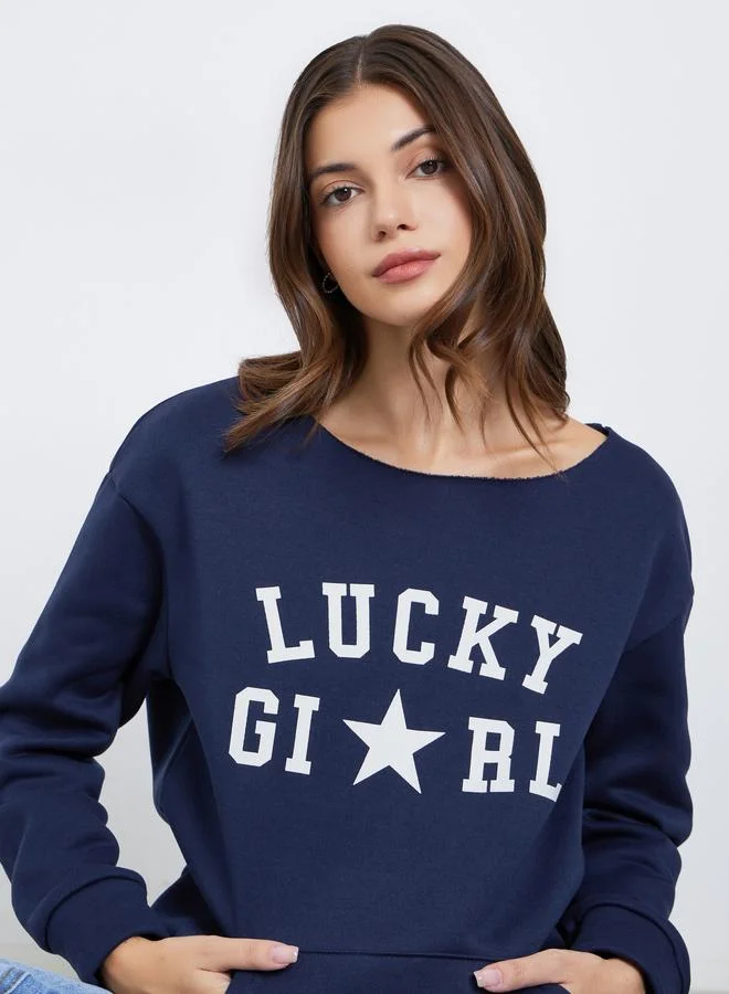 Take Two  Take Two Navy Blue Oversized Slogan Print Sweatshirt for Women | Best Price UAE