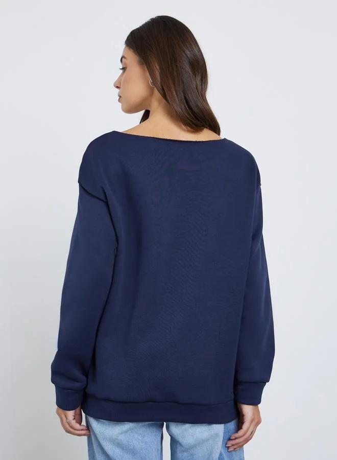 Take Two  Take Two Navy Blue Oversized Slogan Print Sweatshirt for Women | Best Price UAE