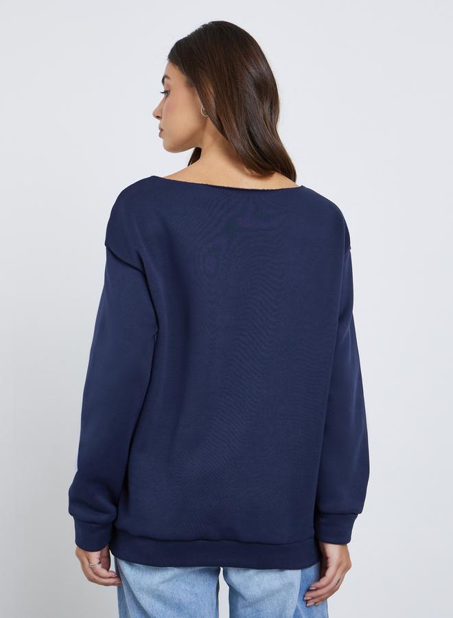 Take Two Navy Blue Oversized Slogan Print Sweatshirt - Image 4