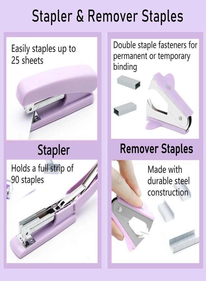 Famassi Purple Office Supplies, Purple Desk Accessories, Stapler, Staple Remover, Tape Holder, Pen Holder, Ballpoint Pen, Scissor, Binder Clips, Paper Clips and 1000pcs Staples. - Image 3