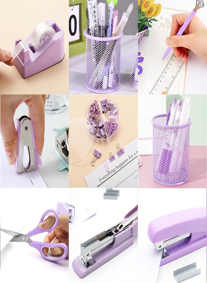 Famassi Purple Office Supplies, Purple Desk Accessories, Stapler, Staple Remover, Tape Holder, Pen Holder, Ballpoint Pen, Scissor, Binder Clips, Paper Clips and 1000pcs Staples. - Image 5