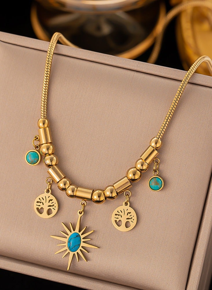 Mark Fairwhale Titanium Steel Turquoise Pendant Necklace Fashionable Light Luxury Not Fading 
