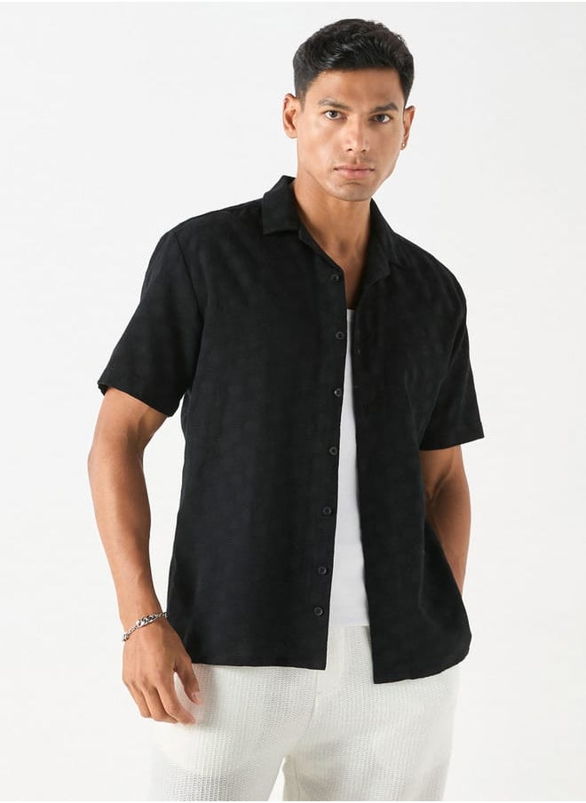 Iconic Iconic Regular Fit Textured Shirt with Camp Collar and Short Sleeves  - Image 1