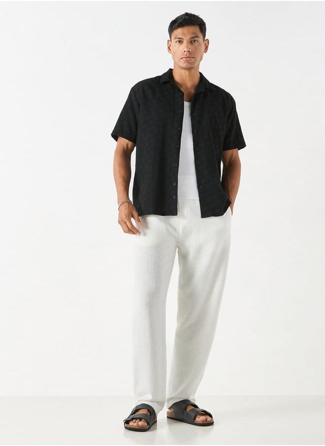 Iconic Iconic Regular Fit Textured Shirt with Camp Collar and Short Sleeves  - Image 2