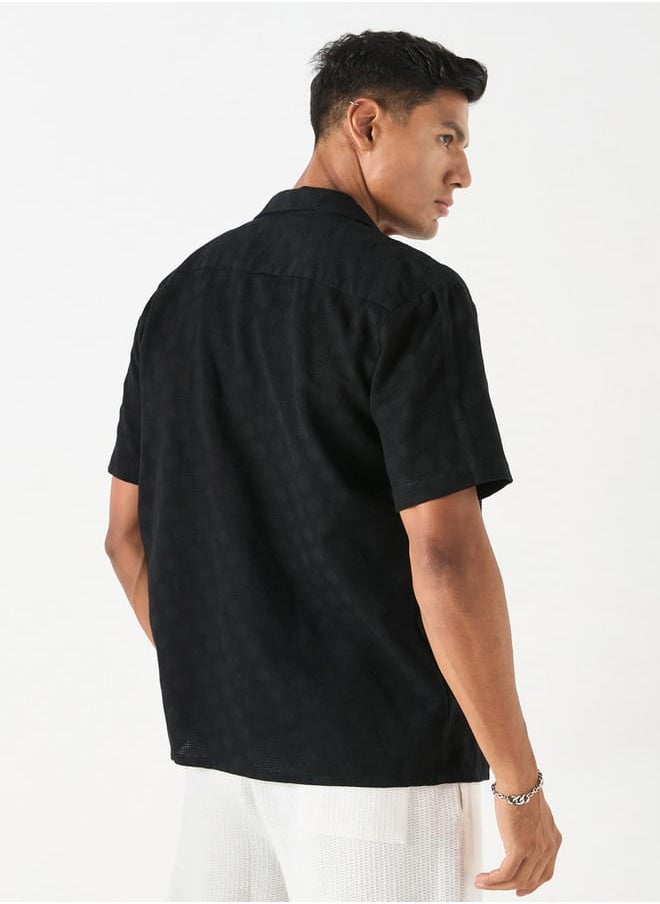 Iconic Iconic Regular Fit Textured Shirt with Camp Collar and Short Sleeves  - Image 3