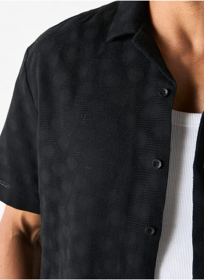 Iconic Iconic Regular Fit Textured Shirt with Camp Collar and Short Sleeves  - Image 4