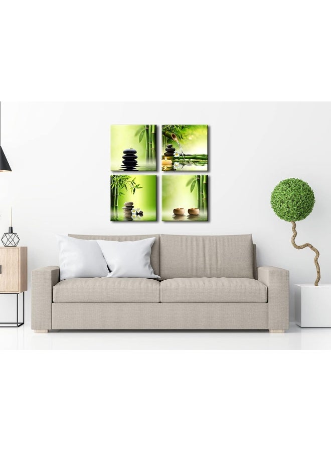 Home Trove Pyradecor Modern 4 Panel Stretched Contemporary Zen Canvas Prints Perfect Bamboo Green Pictures On Canvas Wall Art For Home Office Decorations Living Room Bedroom  - Image 2